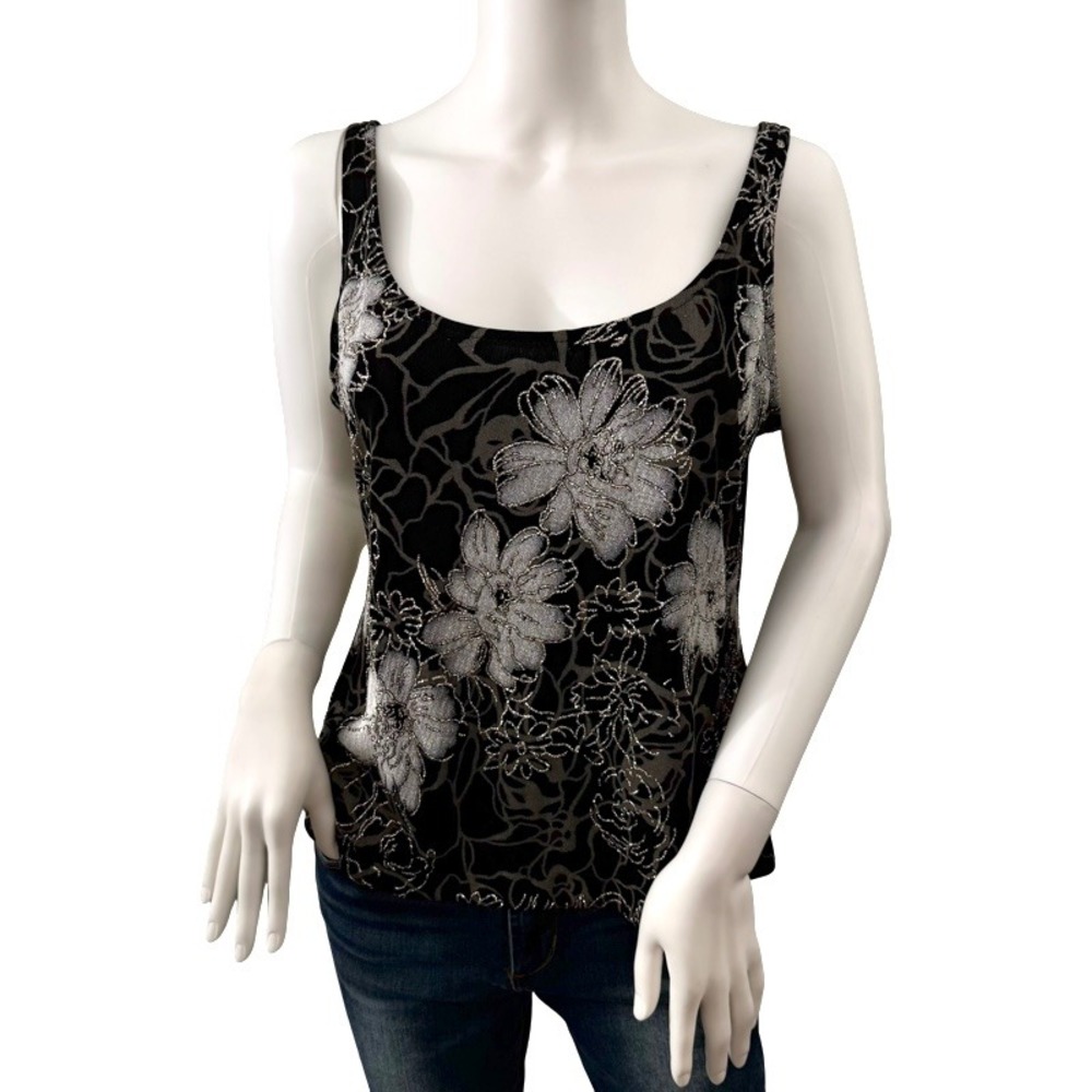 ALEX EVENINGS NWT Black Silver Floral Print Jacket & Tank Set Women's Size L - Picture 5 of 16